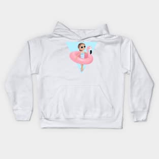 summer girl with pink flamingo. Kids Hoodie